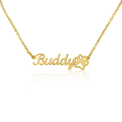 Paw Print Name Necklace - 18k Yellow Gold Finish